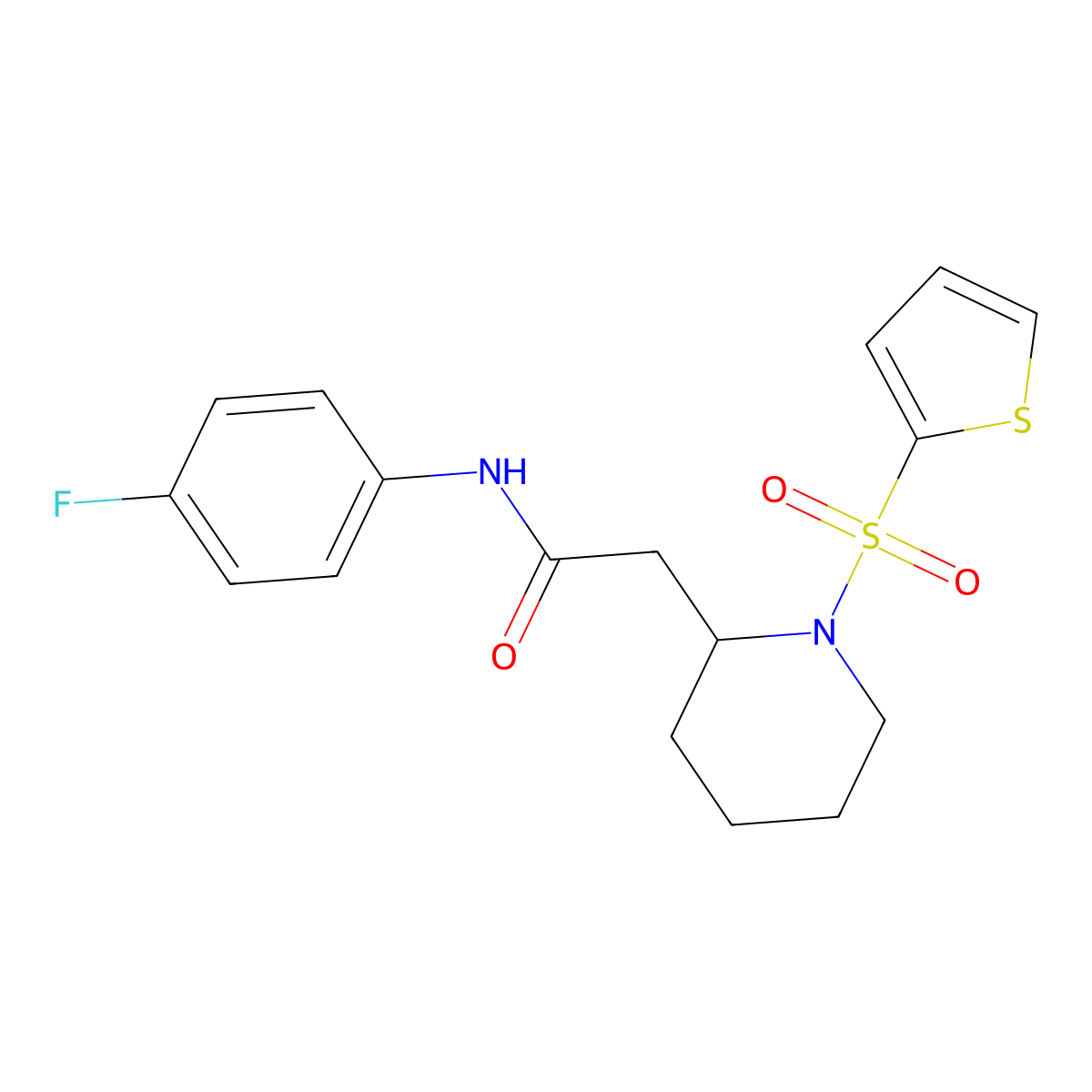 N-(4-fluorophenyl)-2-(1-(thiophen-2-ylsulfonyl)piperidin-2-yl)acetamide molecular structure, CAS 1105222-63-6