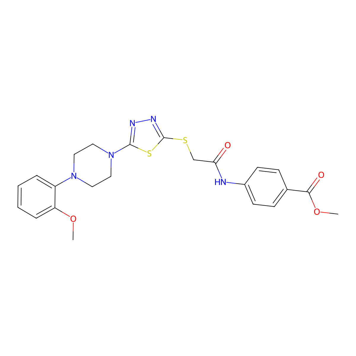 Methyl 4-[2-({5-[4-(2-methoxyphenyl)piperazin-1-yl]-1,3,4-thiadiazol-2-yl}sulfanyl)acetamido]benzoate molecular structure, CAS 1105222-66-9