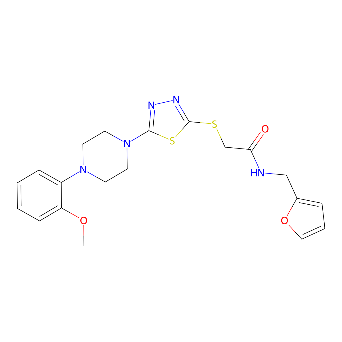 N-(furan-2-ylmethyl)-2-((5-(4-(2-methoxyphenyl)piperazin-1-yl)-1,3,4-thiadiazol-2-yl)thio)acetamide molecular structure, CAS 1105222-72-7