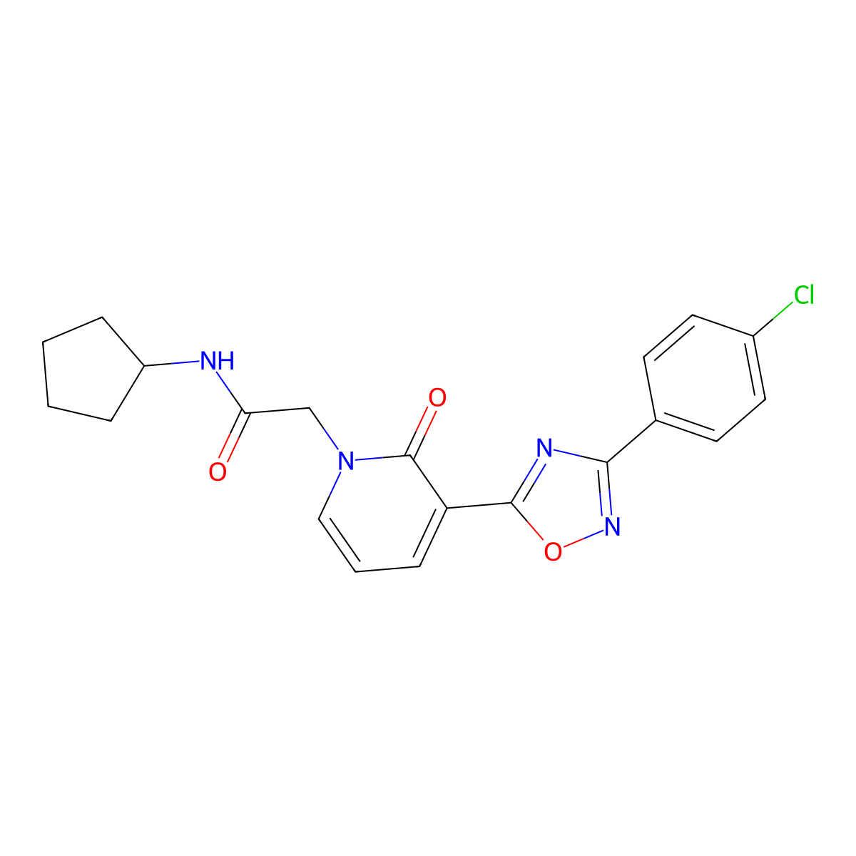2-(3-(3-(4-chlorophenyl)-1,2,4-oxadiazol-5-yl)-2-oxopyridin-1(2H)-yl)-N-cyclopentylacetamide molecular structure, CAS 1105222-74-9