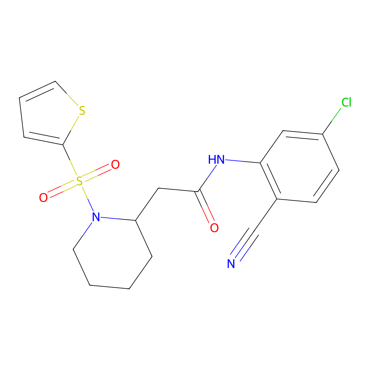 N-(5-chloro-2-cyanophenyl)-2-(1-(thiophen-2-ylsulfonyl)piperidin-2-yl)acetamide molecular structure, CAS 1105222-75-0