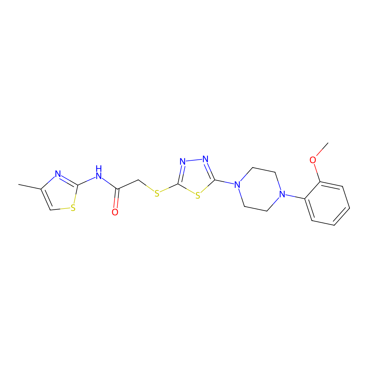 2-((5-(4-(2-methoxyphenyl)piperazin-1-yl)-1,3,4-thiadiazol-2-yl)thio)-N-(4-methylthiazol-2-yl)acetamide molecular structure, CAS 1105222-78-3