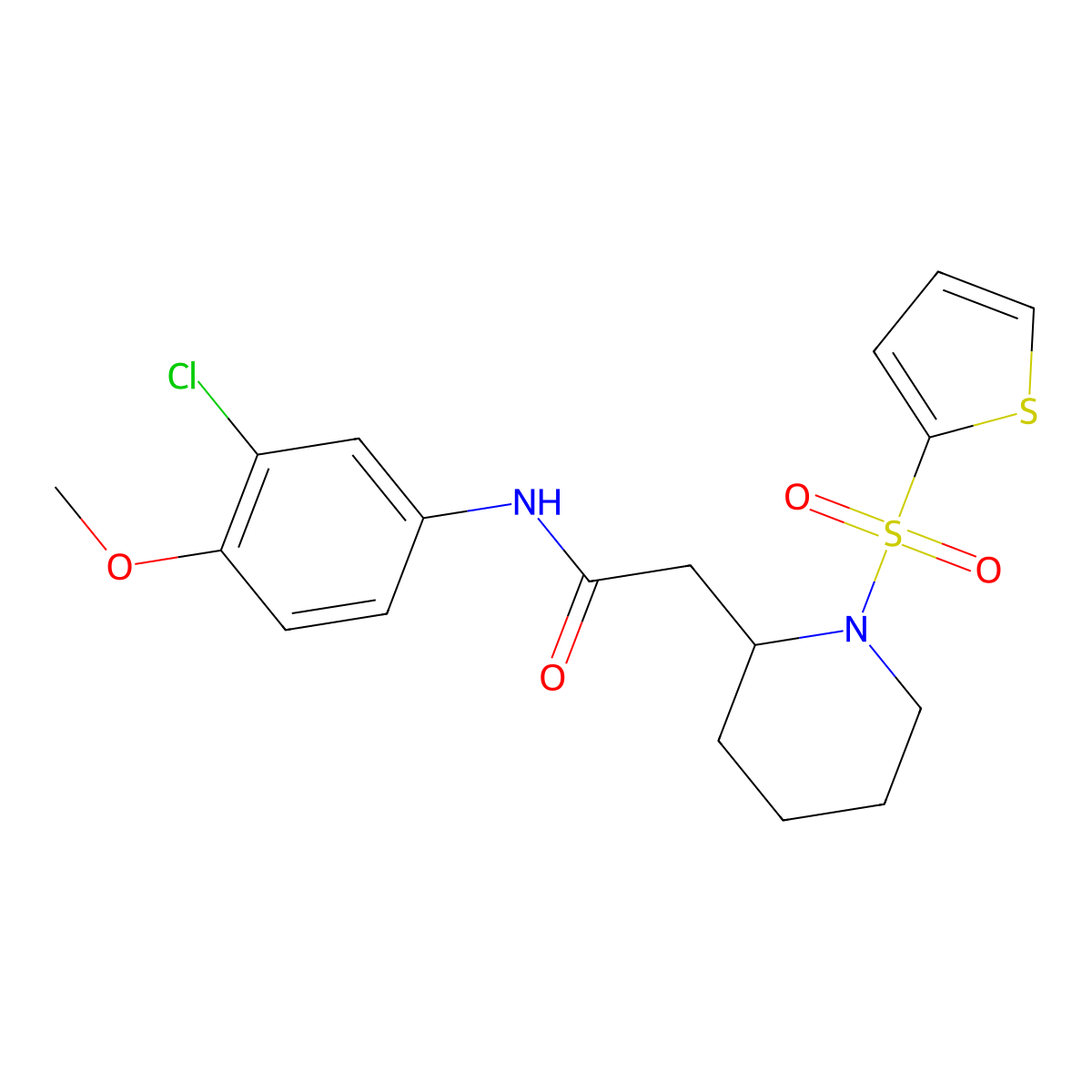 N-(3-chloro-4-methoxyphenyl)-2-(1-(thiophen-2-ylsulfonyl)piperidin-2-yl)acetamide molecular structure, CAS 1105222-81-8