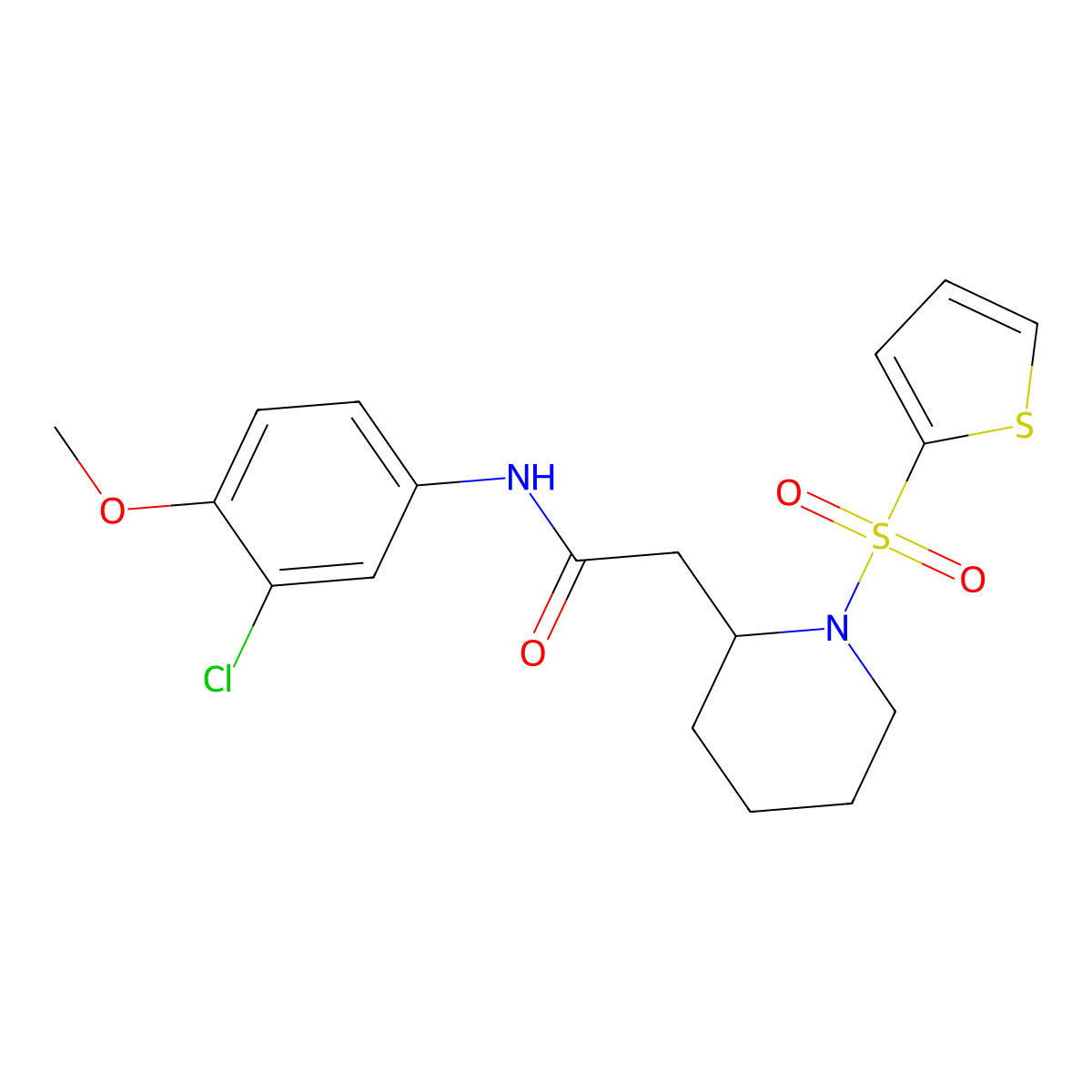 N-(3-chloro-4-methoxyphenyl)-2-(1-(thiophen-2-ylsulfonyl)piperidin-2-yl)acetamide molecular structure, CAS 1105222-81-8