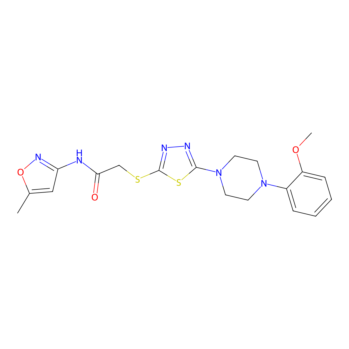 2-((5-(4-(2-methoxyphenyl)piperazin-1-yl)-1,3,4-thiadiazol-2-yl)thio)-N-(5-methylisoxazol-3-yl)acetamide molecular structure, CAS 1105222-84-1