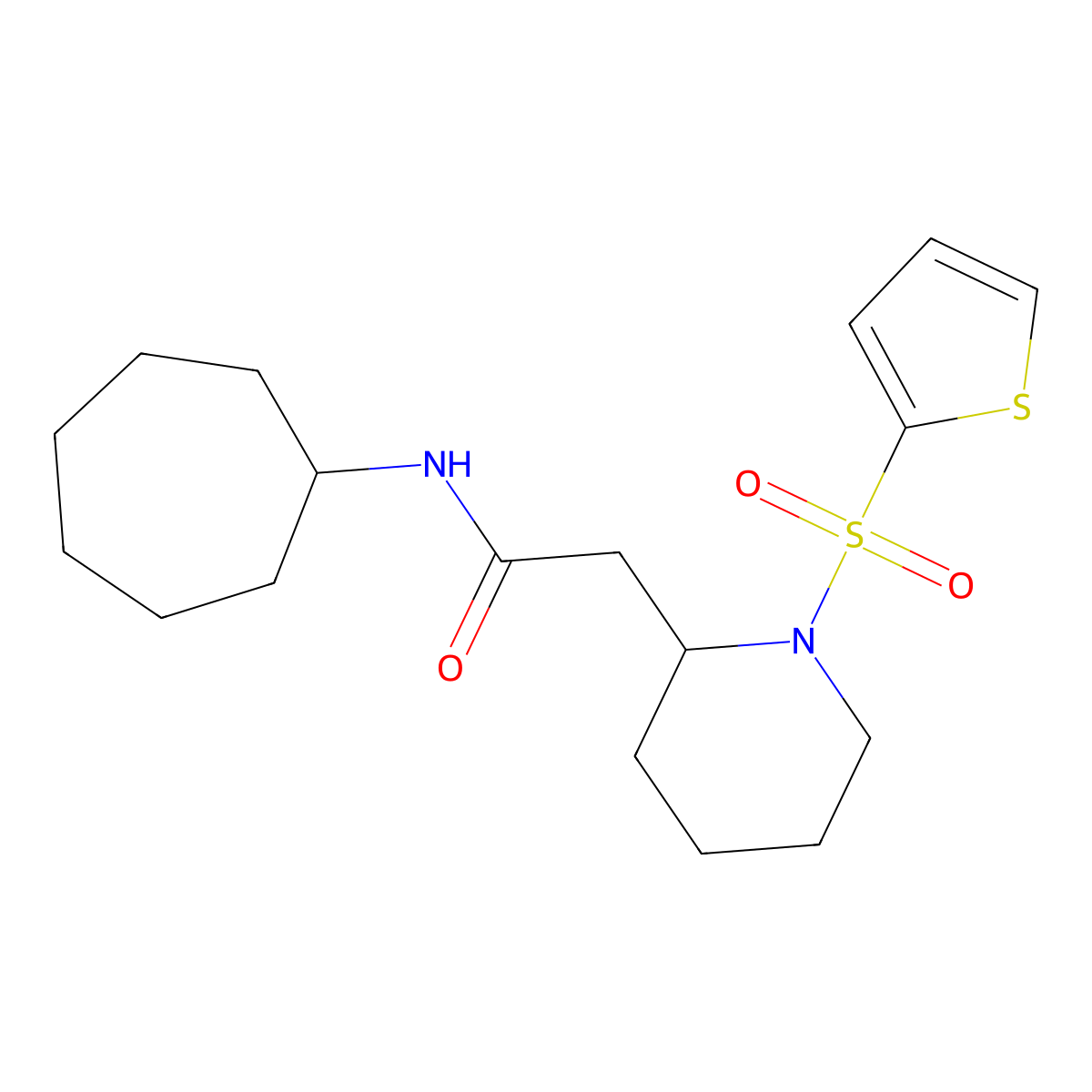 N-cycloheptyl-2-(1-(thiophen-2-ylsulfonyl)piperidin-2-yl)acetamide molecular structure, CAS 1105222-87-4