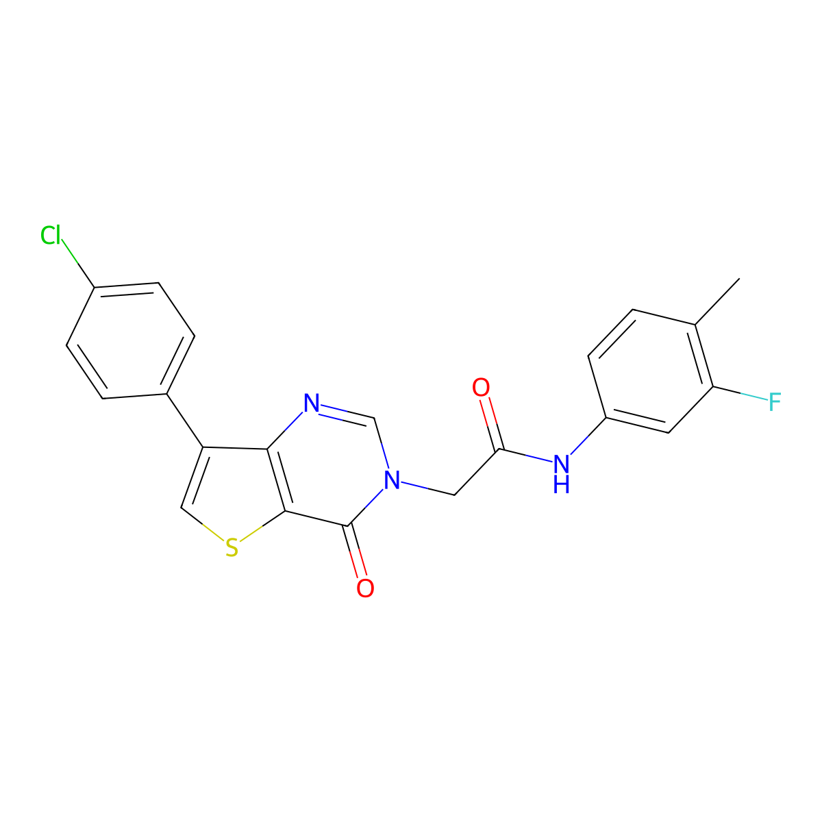 2-[7-(4-chlorophenyl)-4-oxothieno[3,2-d]pyrimidin-3(4H)-yl]-N-(3-fluoro-4-methylphenyl)acetamide molecular structure, CAS 1105222-89-6