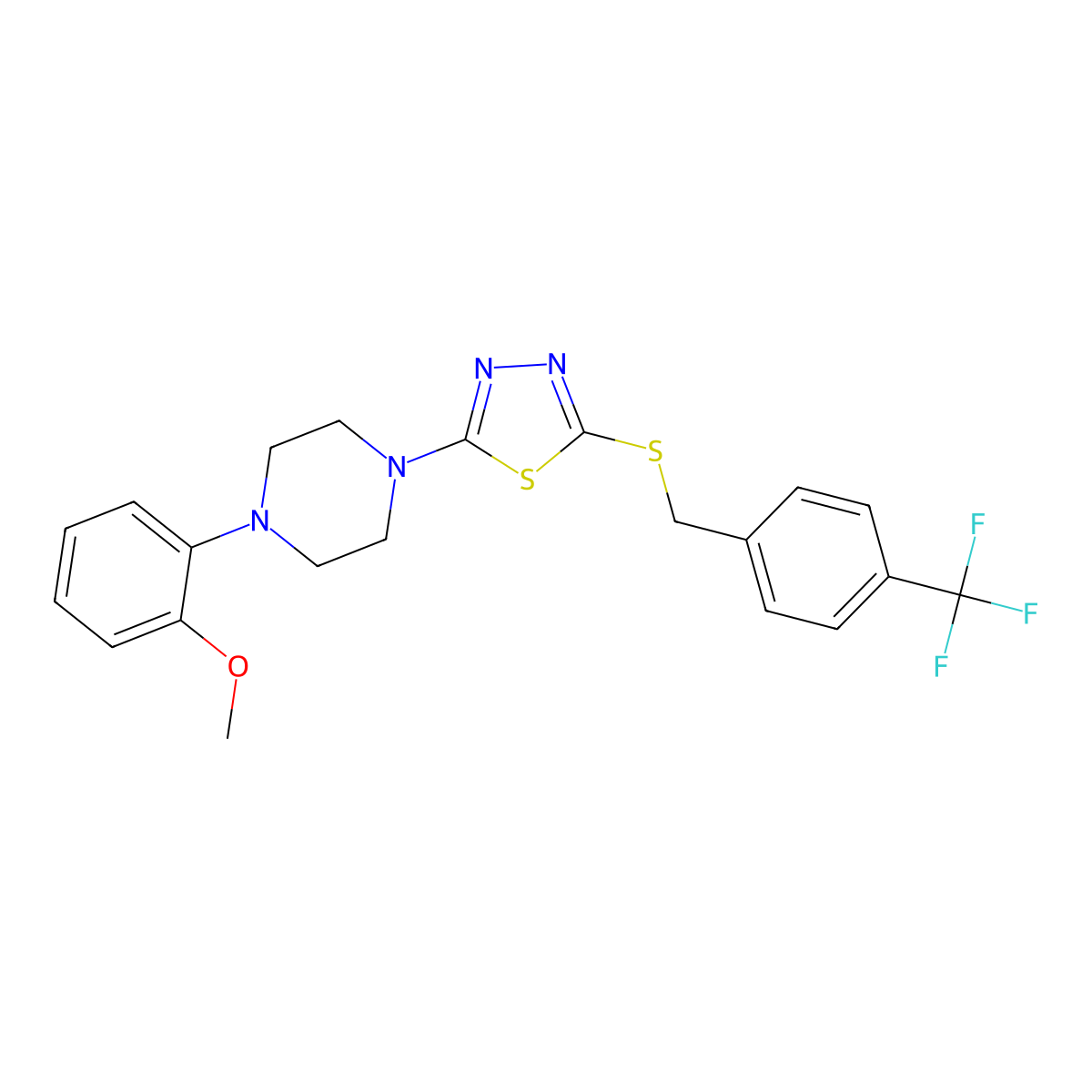 2-(4-(2-Methoxyphenyl)piperazin-1-yl)-5-((4-(trifluoromethyl)benzyl)thio)-1,3,4-thiadiazole molecular structure, CAS 1105222-90-9
