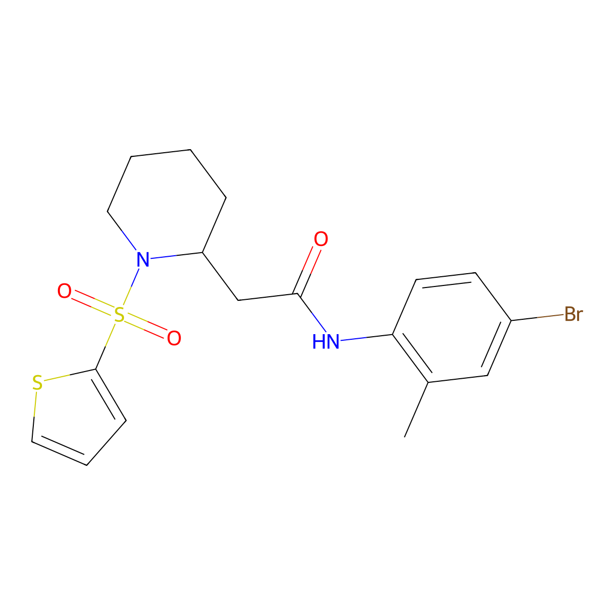 N-(4-bromo-2-methylphenyl)-2-(1-(thiophen-2-ylsulfonyl)piperidin-2-yl)acetamide molecular structure, CAS 1105222-93-2