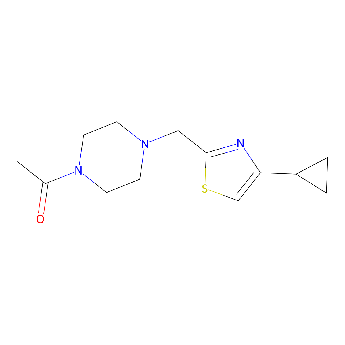 1-(4-((4-Cyclopropylthiazol-2-yl)methyl)piperazin-1-yl)ethanone molecular structure, CAS 1105222-94-3