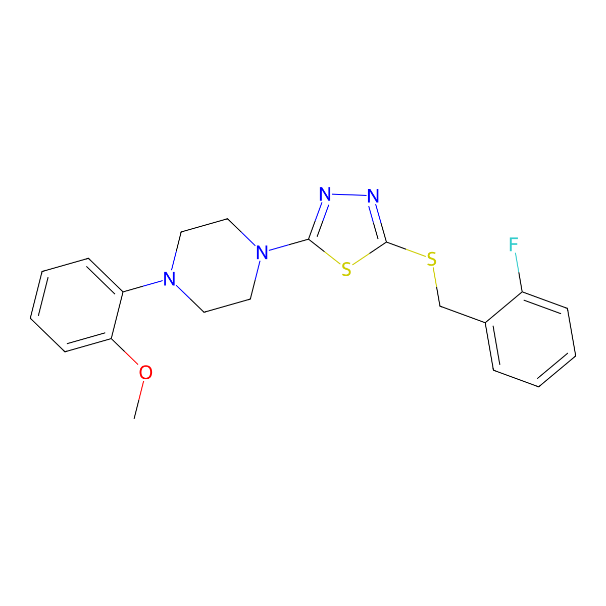 2-((2-Fluorobenzyl)thio)-5-(4-(2-methoxyphenyl)piperazin-1-yl)-1,3,4-thiadiazole molecular structure, CAS 1105222-96-5