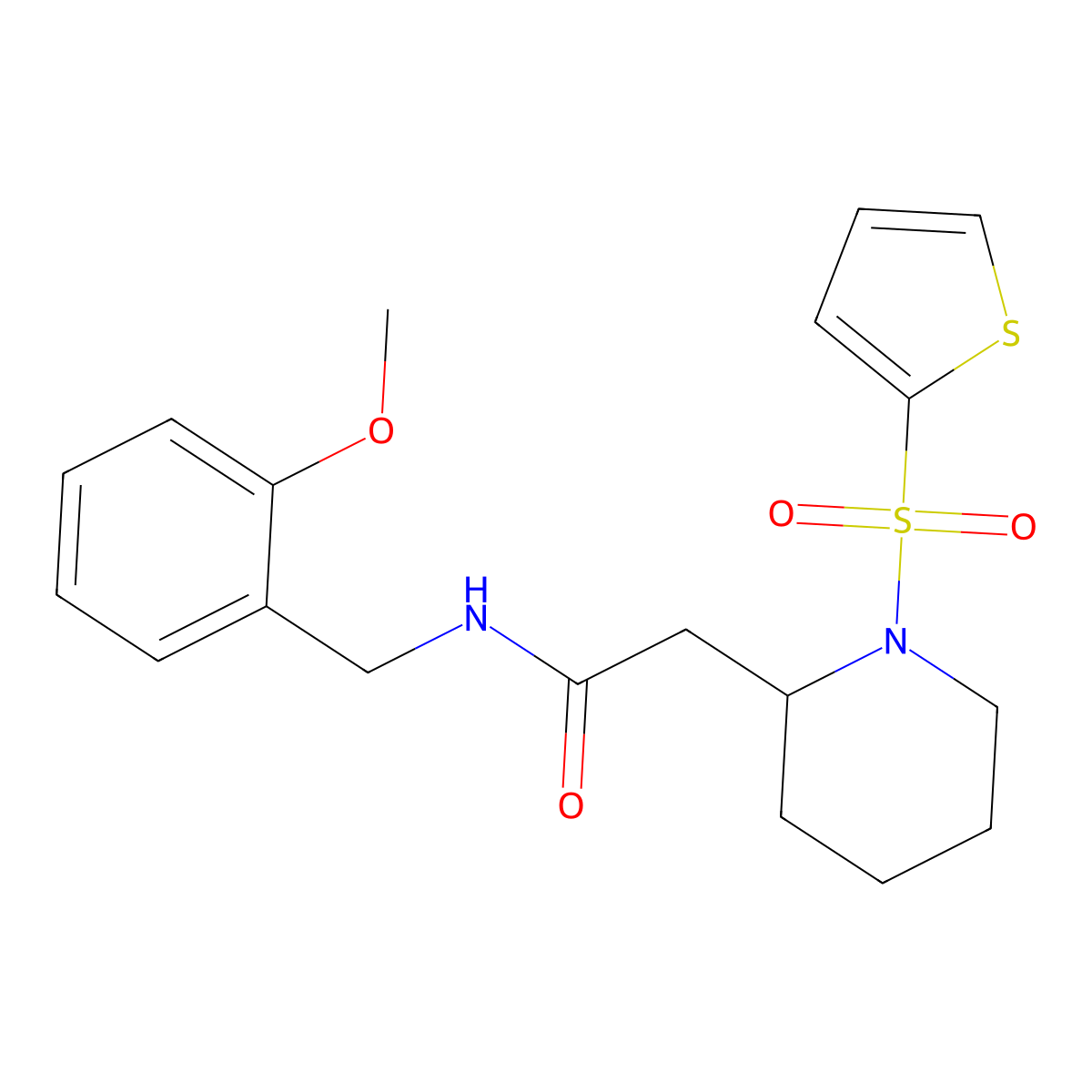 N-(2-methoxybenzyl)-2-(1-(thiophen-2-ylsulfonyl)piperidin-2-yl)acetamide molecular structure, CAS 1105223-04-8