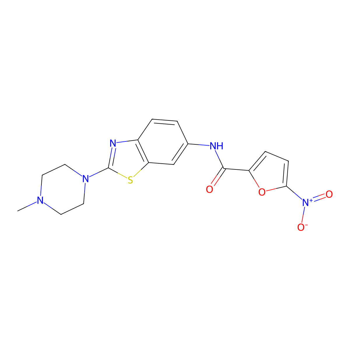 N-(2-(4-methylpiperazin-1-yl)benzo[d]thiazol-6-yl)-5-nitrofuran-2-carboxamide molecular structure, CAS 1105223-07-1
