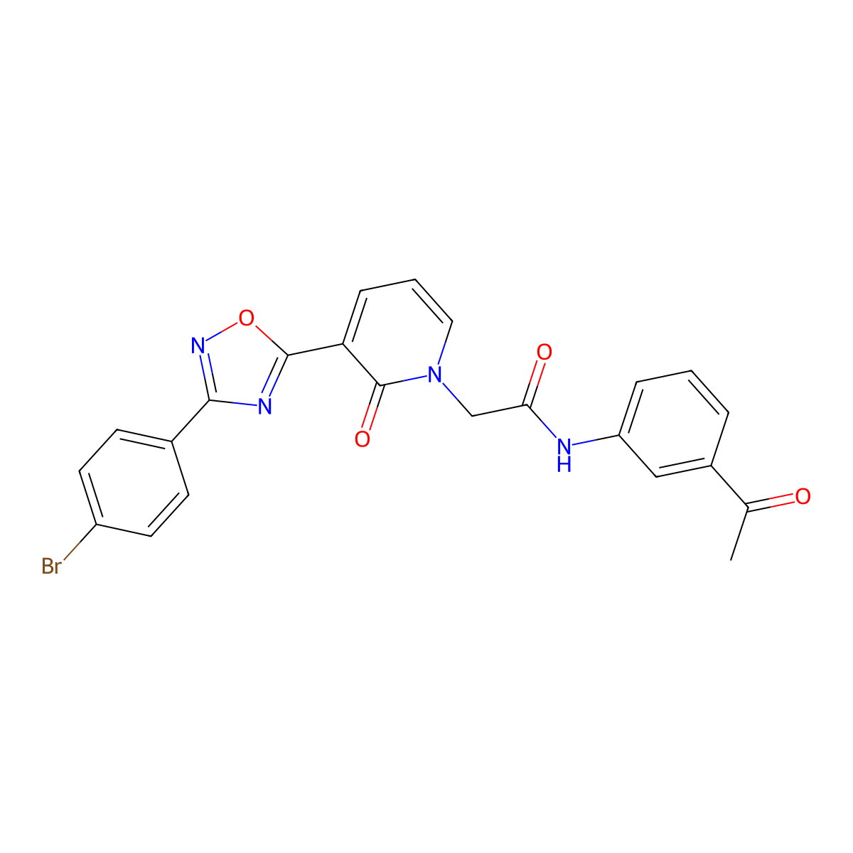 N-(3-acetylphenyl)-2-(3-(3-(4-bromophenyl)-1,2,4-oxadiazol-5-yl)-2-oxopyridin-1(2H)-yl)acetamide molecular structure, CAS 1105223-08-2