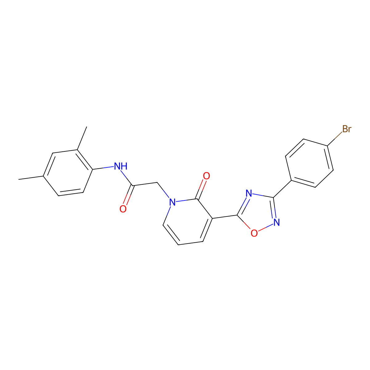 2-[3-[3-(4-bromophenyl)-1,2,4-oxadiazol-5-yl]-2-oxopyridin-1(2H)-yl]-N-(2,4-dimethylphenyl)acetamide molecular structure, CAS 1105223-13-9