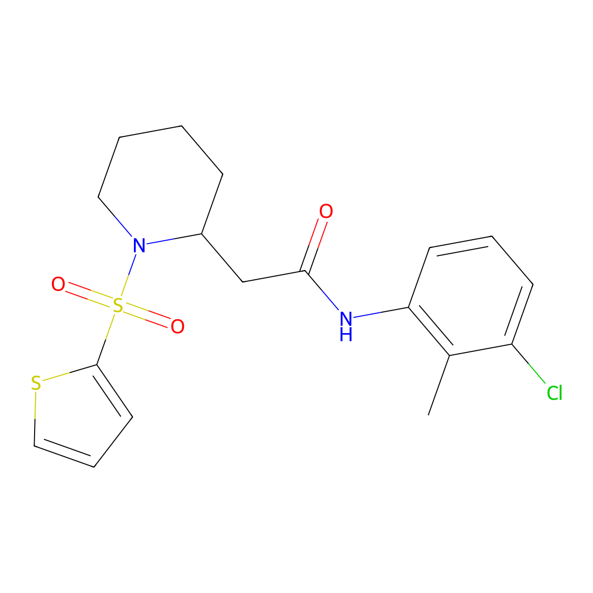 N-(3-chloro-2-methylphenyl)-2-(1-(thiophen-2-ylsulfonyl)piperidin-2-yl)acetamide molecular structure, CAS 1105223-14-0