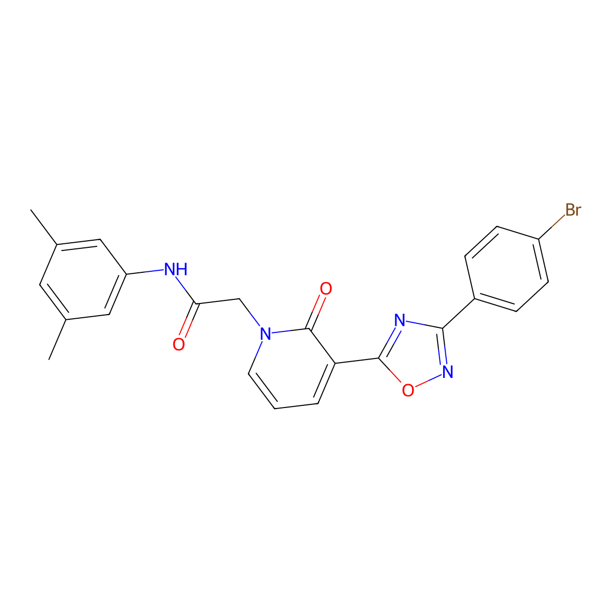 2-[3-[3-(4-bromophenyl)-1,2,4-oxadiazol-5-yl]-2-oxopyridin-1(2H)-yl]-N-(3,5-dimethylphenyl)acetamide molecular structure, CAS 1105223-18-4