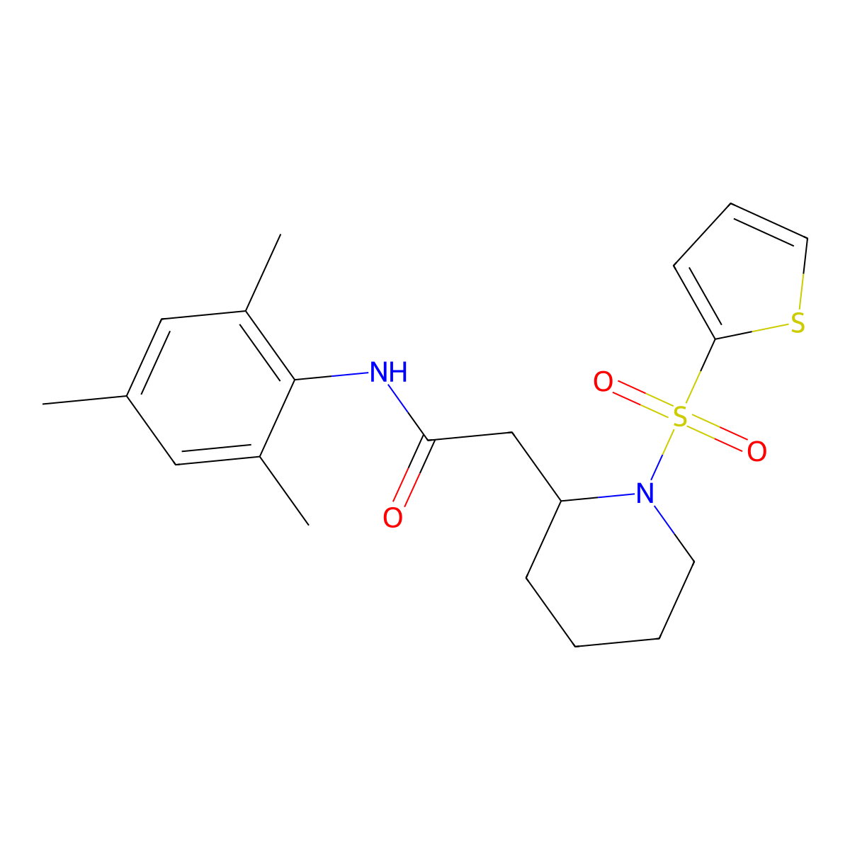 N-mesityl-2-(1-(thiophen-2-ylsulfonyl)piperidin-2-yl)acetamide molecular structure, CAS 1105223-19-5