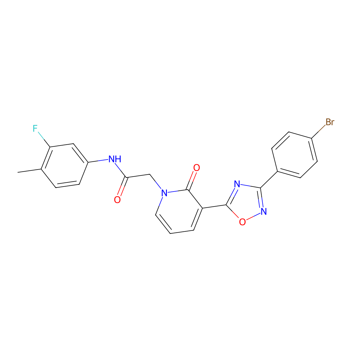 2-[3-[3-(4-bromophenyl)-1,2,4-oxadiazol-5-yl]-2-oxopyridin-1(2H)-yl]-N-(3-fluoro-4-methylphenyl)acetamide molecular structure, CAS 1105223-23-1