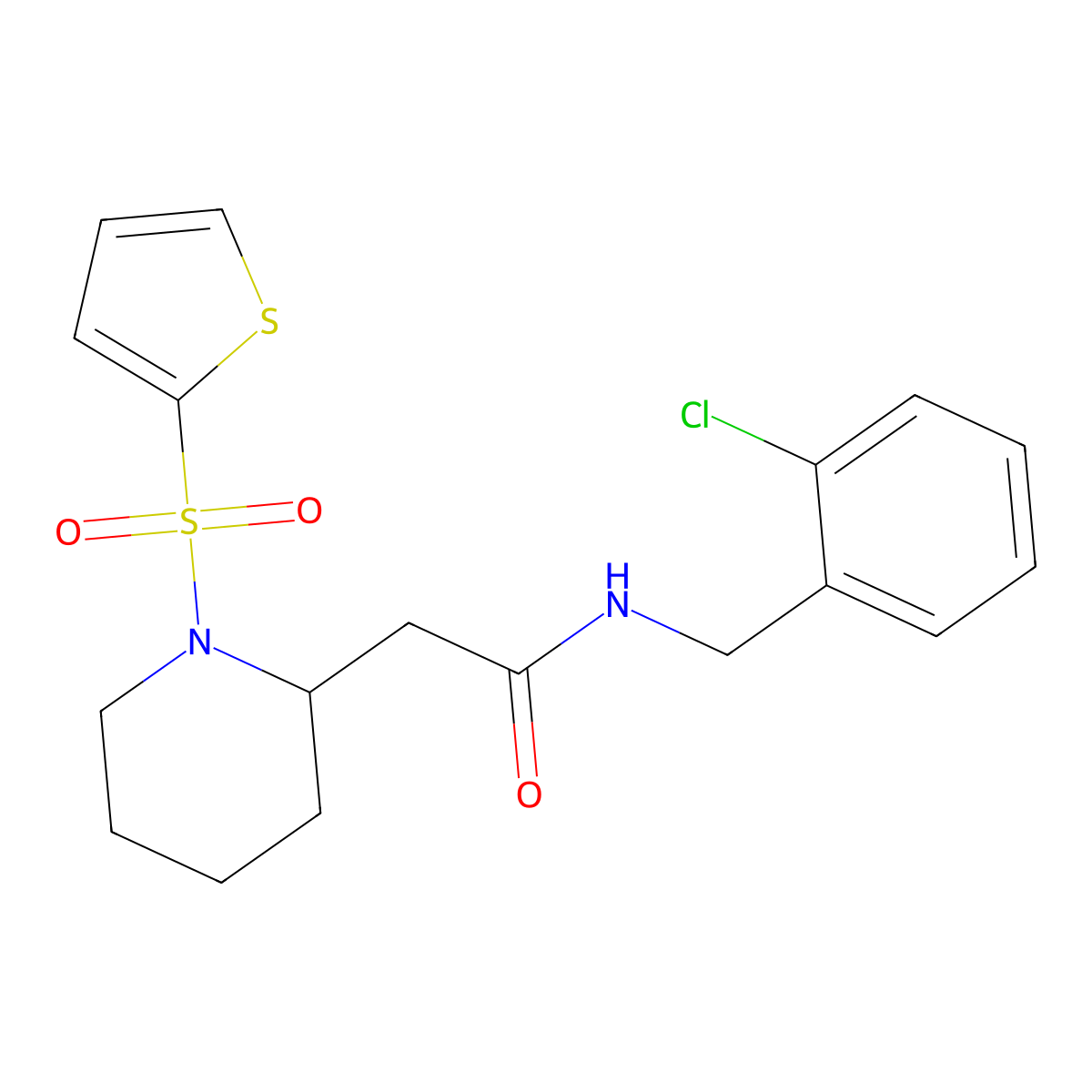 N-(2-chlorobenzyl)-2-(1-(thiophen-2-ylsulfonyl)piperidin-2-yl)acetamide molecular structure, CAS 1105223-24-2