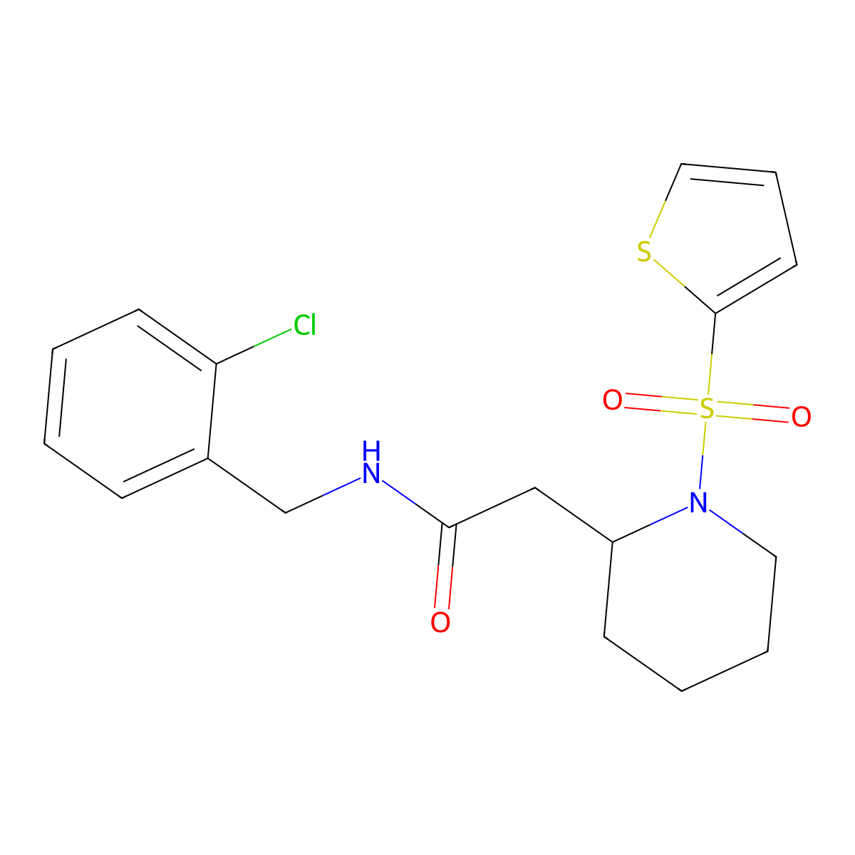 N-(2-chlorobenzyl)-2-(1-(thiophen-2-ylsulfonyl)piperidin-2-yl)acetamide molecular structure, CAS 1105223-24-2