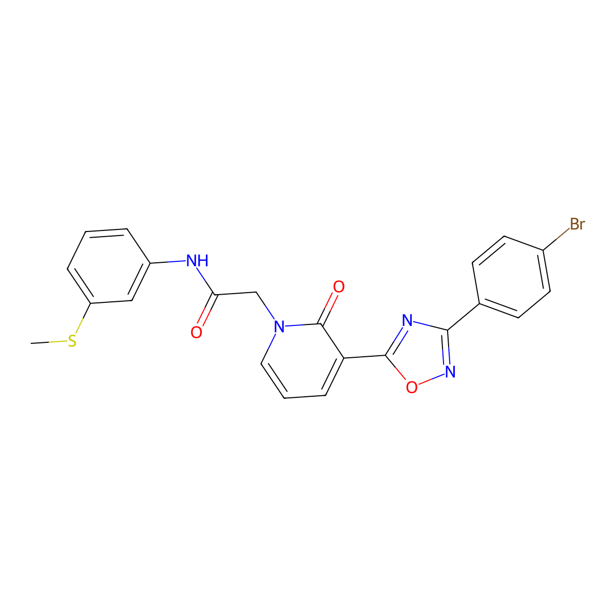 2-[3-[3-(4-bromophenyl)-1,2,4-oxadiazol-5-yl]-2-oxopyridin-1(2H)-yl]-N-[3-(methylthio)phenyl]acetamide molecular structure, CAS 1105223-28-6