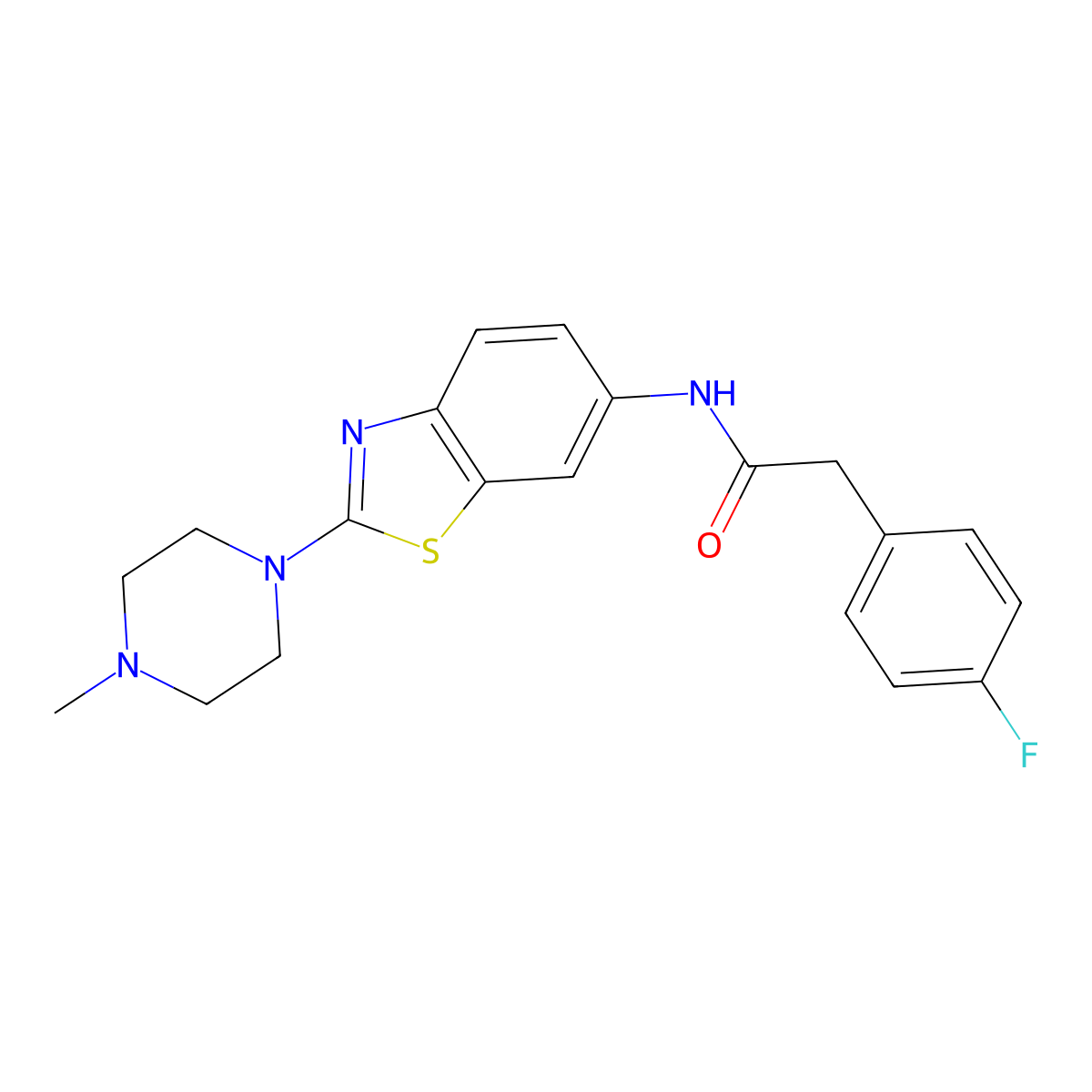 2-(4-fluorophenyl)-N-(2-(4-methylpiperazin-1-yl)benzo[d]thiazol-6-yl)acetamide molecular structure, CAS 1105223-32-2