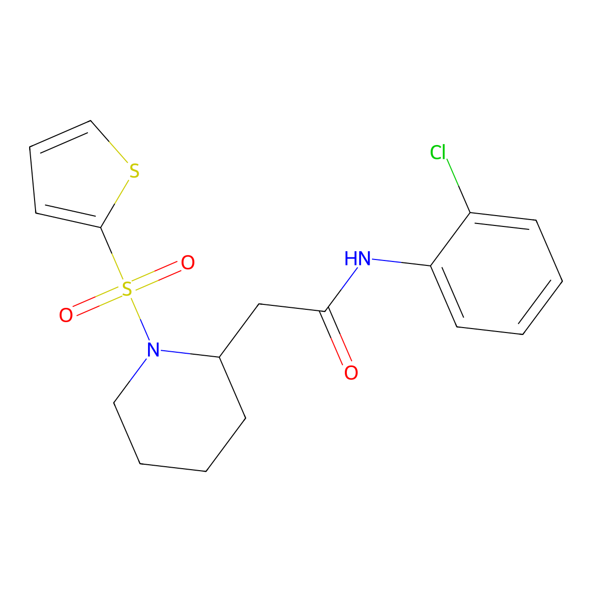 N-(2-chlorophenyl)-2-(1-(thiophen-2-ylsulfonyl)piperidin-2-yl)acetamide molecular structure, CAS 1105223-34-4