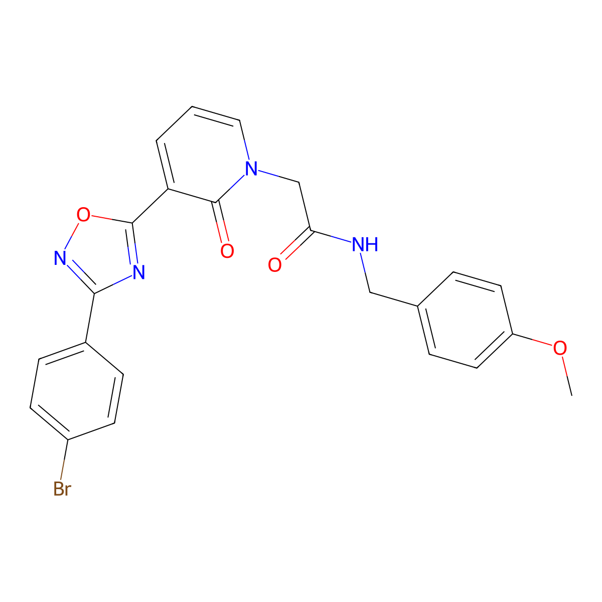 2-[3-[3-(4-bromophenyl)-1,2,4-oxadiazol-5-yl]-2-oxopyridin-1(2H)-yl]-N-(4-methoxybenzyl)acetamide molecular structure, CAS 1105223-38-8