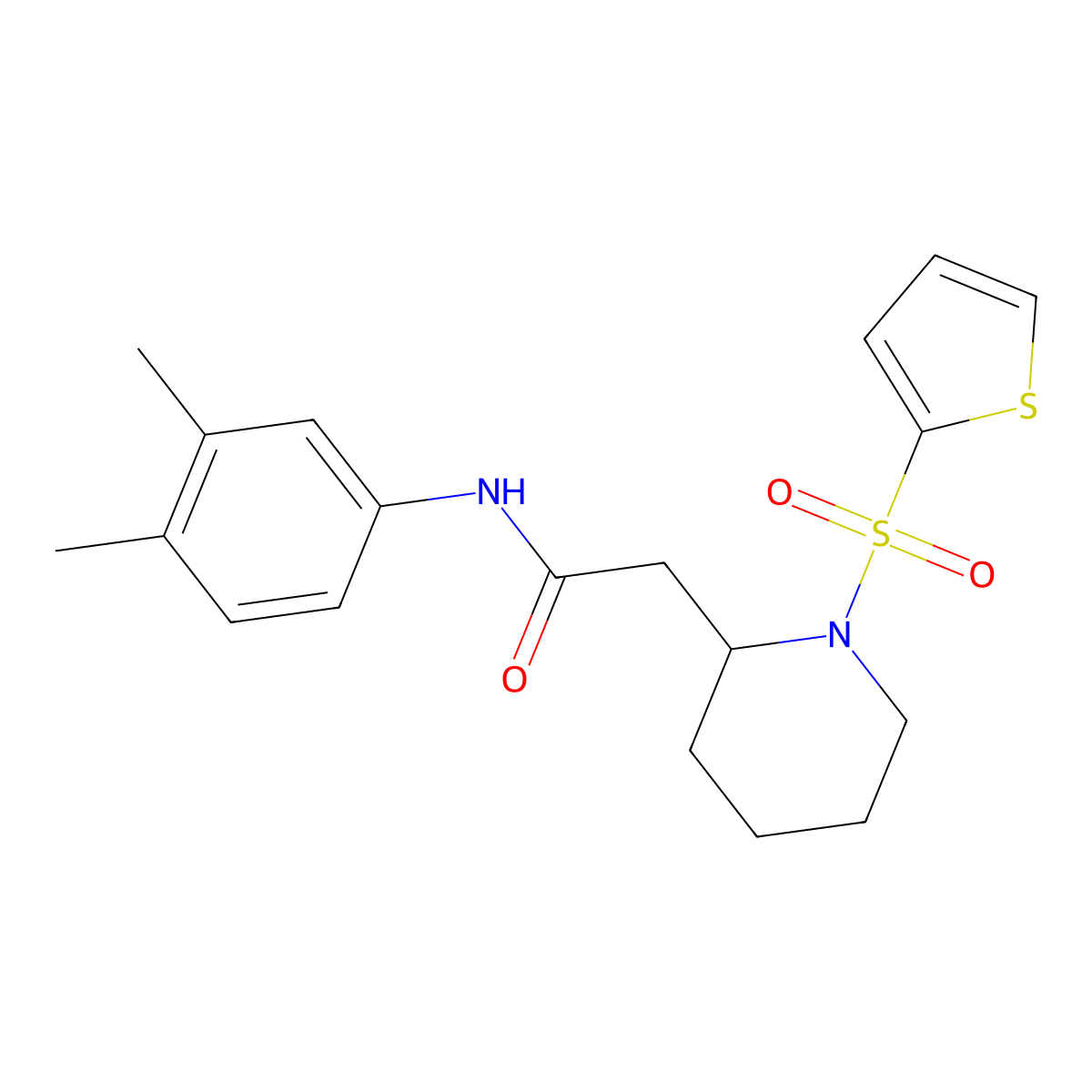 N-(3,4-dimethylphenyl)-2-(1-(thiophen-2-ylsulfonyl)piperidin-2-yl)acetamide molecular structure, CAS 1105223-39-9