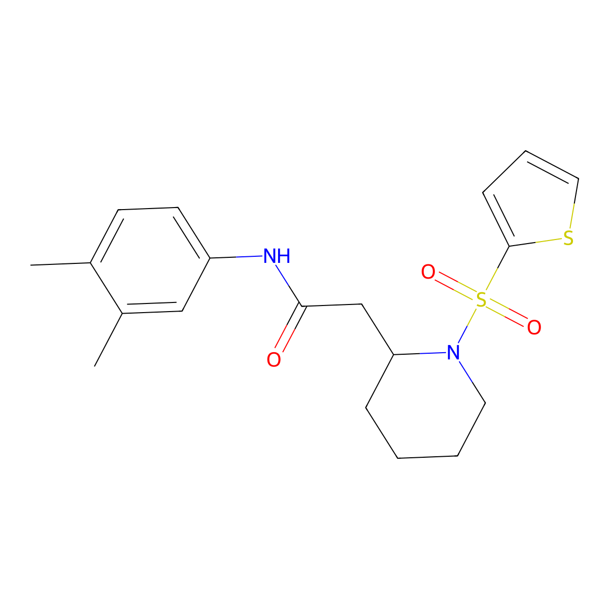 N-(3,4-dimethylphenyl)-2-(1-(thiophen-2-ylsulfonyl)piperidin-2-yl)acetamide molecular structure, CAS 1105223-39-9