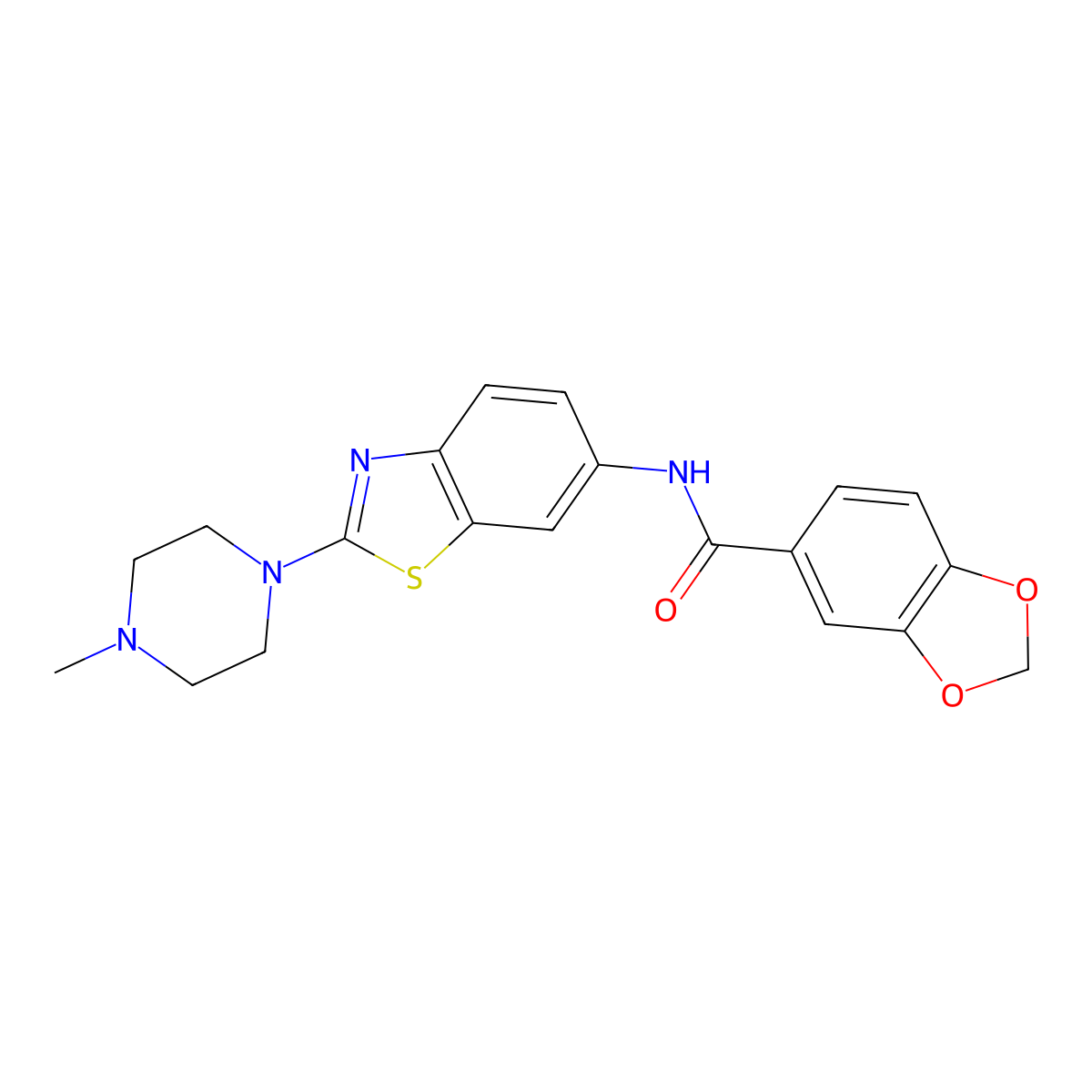 N-(2-(4-methylpiperazin-1-yl)benzo[d]thiazol-6-yl)benzo[d][1,3]dioxole-5-carboxamide molecular structure, CAS 1105223-42-4