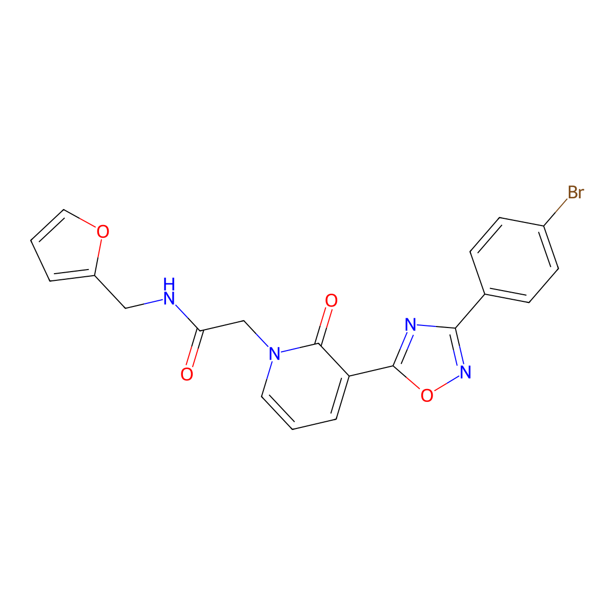 2-[3-[3-(4-bromophenyl)-1,2,4-oxadiazol-5-yl]-2-oxopyridin-1(2H)-yl]-N-(2-furylmethyl)acetamide molecular structure, CAS 1105223-43-5