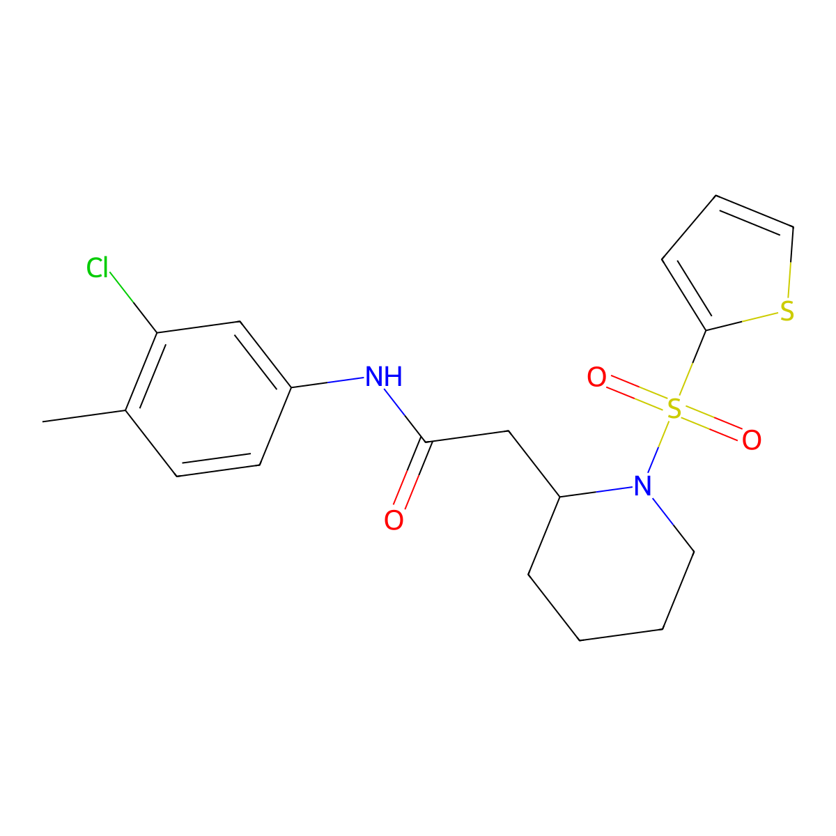 N-(3-chloro-4-methylphenyl)-2-(1-(thiophen-2-ylsulfonyl)piperidin-2-yl)acetamide molecular structure, CAS 1105223-44-6