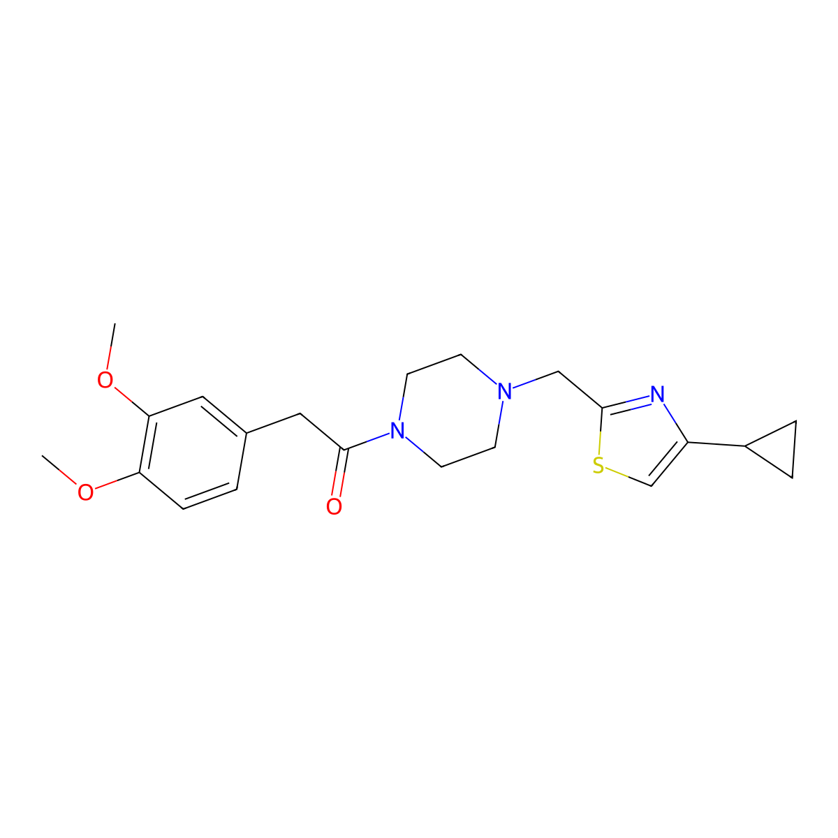 1-(4-((4-Cyclopropylthiazol-2-yl)methyl)piperazin-1-yl)-2-(3,4-dimethoxyphenyl)ethanone molecular structure, CAS 1105223-45-7