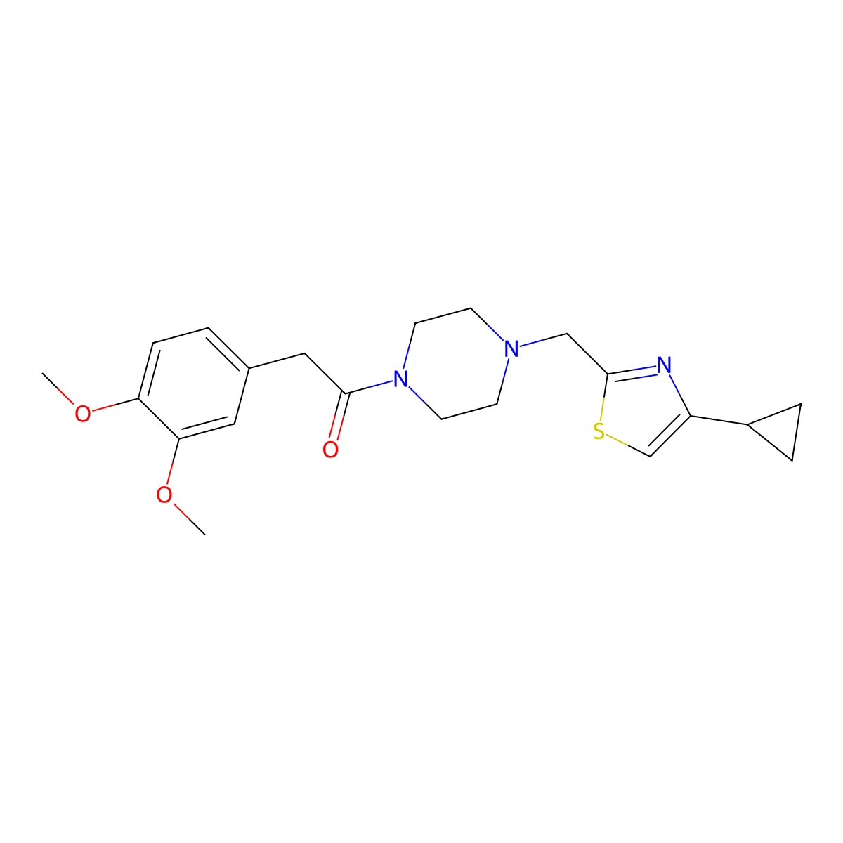 1-(4-((4-Cyclopropylthiazol-2-yl)methyl)piperazin-1-yl)-2-(3,4-dimethoxyphenyl)ethanone molecular structure, CAS 1105223-45-7