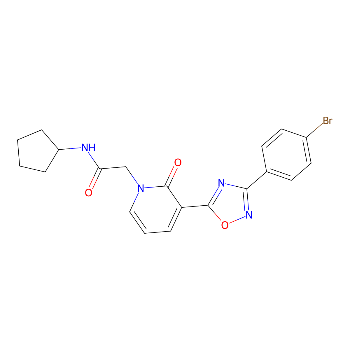 2-(3-(3-(4-bromophenyl)-1,2,4-oxadiazol-5-yl)-2-oxopyridin-1(2H)-yl)-N-cyclopentylacetamide molecular structure, CAS 1105223-48-0