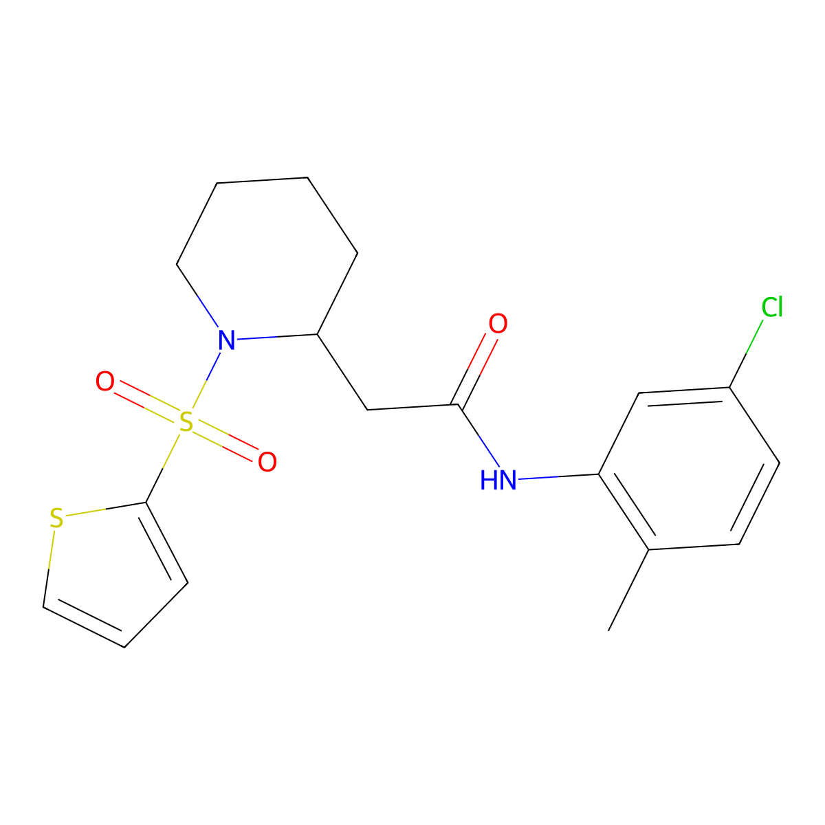 N-(5-chloro-2-methylphenyl)-2-(1-(thiophen-2-ylsulfonyl)piperidin-2-yl)acetamide molecular structure, CAS 1105223-49-1
