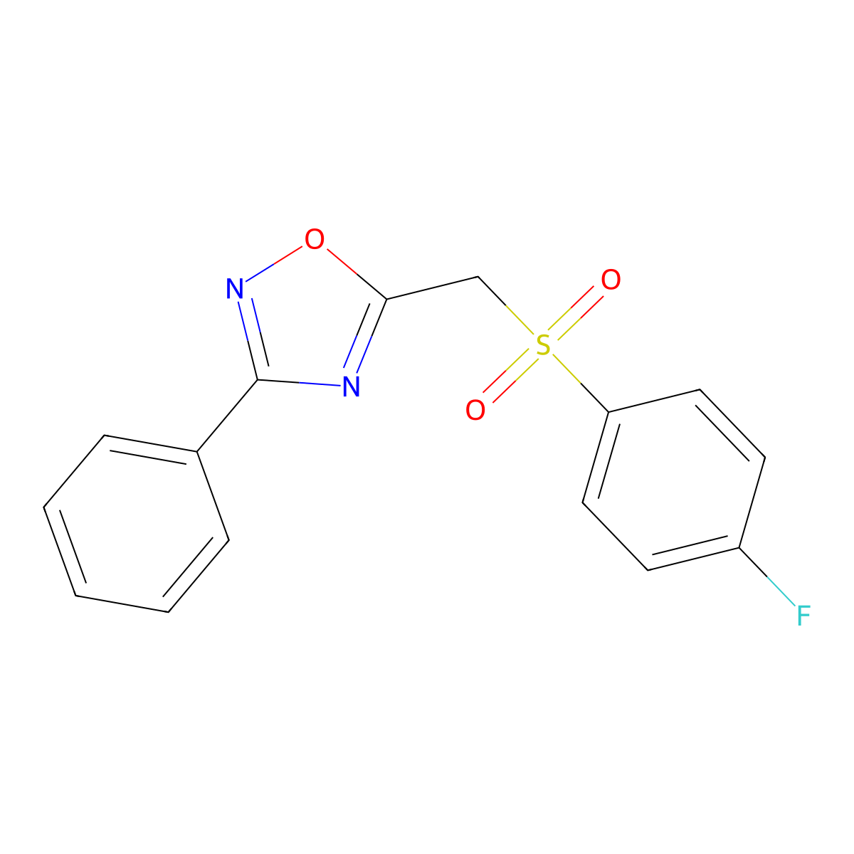 5-(((4-Fluorophenyl)sulfonyl)methyl)-3-phenyl-1,2,4-oxadiazole molecular structure, CAS 1105223-57-1