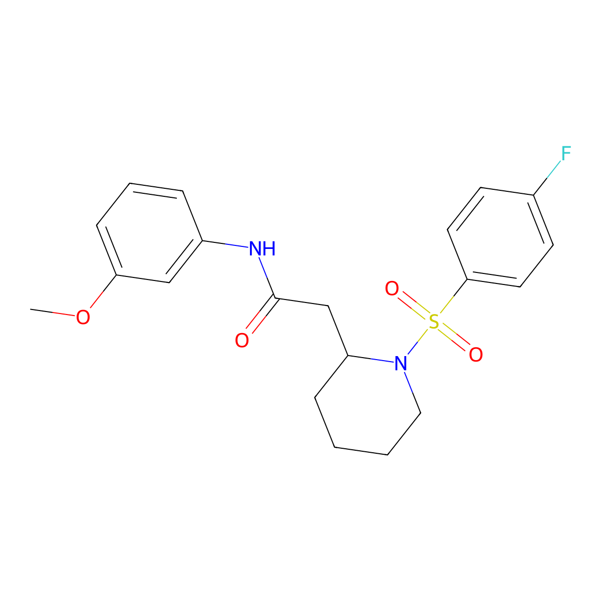 2-(1-((4-fluorophenyl)sulfonyl)piperidin-2-yl)-N-(3-methoxyphenyl)acetamide molecular structure, CAS 1105223-66-2