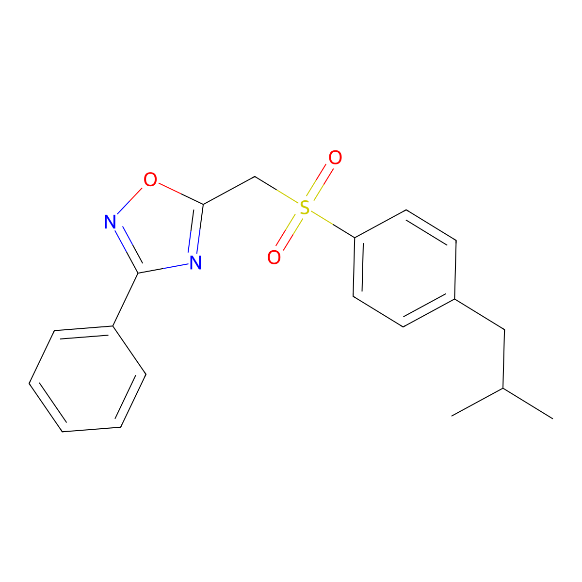 5-(((4-Isobutylphenyl)sulfonyl)methyl)-3-phenyl-1,2,4-oxadiazole molecular structure, CAS 1105223-69-5