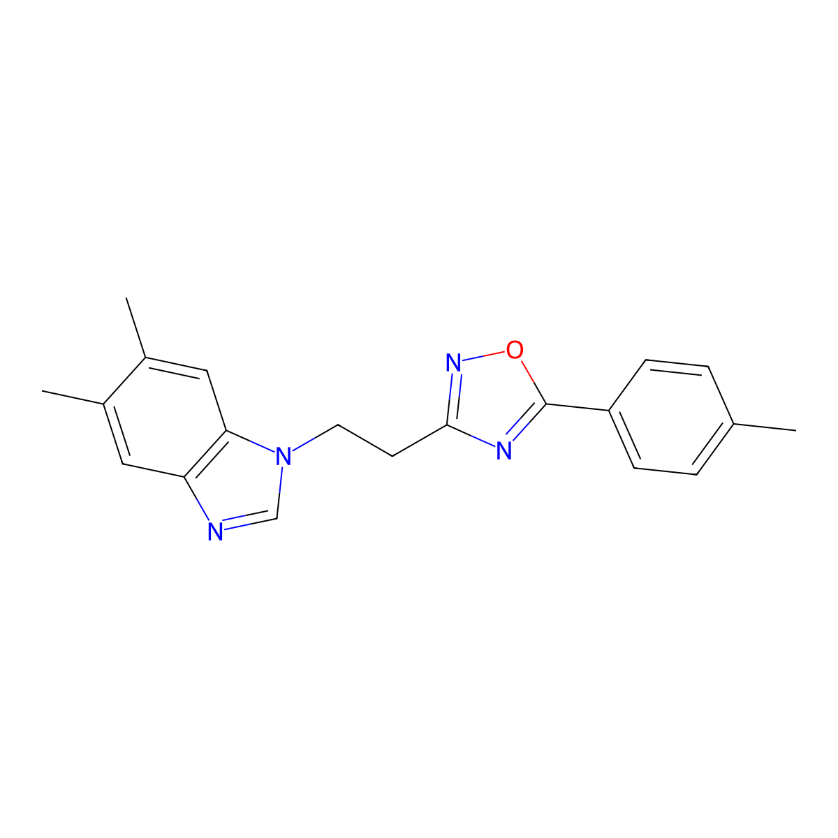 5,6-dimethyl-1-{2-[5-(4-methylphenyl)-1,2,4-oxadiazol-3-yl]ethyl}-1H-1,3-benzodiazole molecular structure, CAS 1105223-72-0