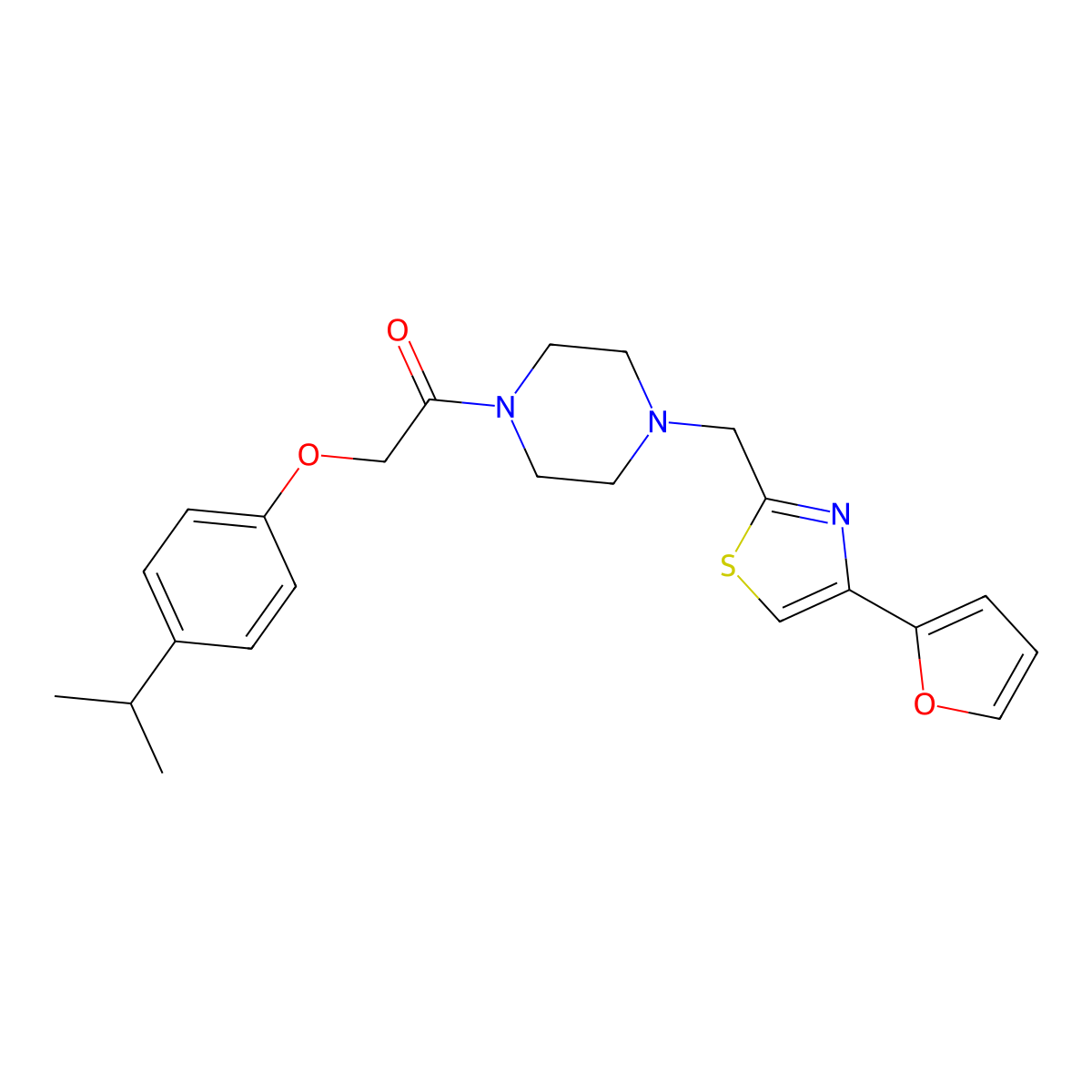 1-(4-((4-(Furan-2-yl)thiazol-2-yl)methyl)piperazin-1-yl)-2-(4-isopropylphenoxy)ethanone molecular structure, CAS 1105223-73-1