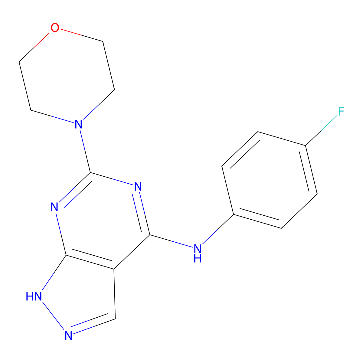 N-(4-fluorophenyl)-6-(morpholin-4-yl)-1H-pyrazolo[3,4-d]pyrimidin-4-amine molecular structure, CAS 1105223-76-4