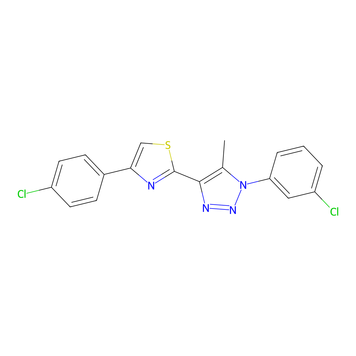 4-(4-chlorophenyl)-2-(1-(3-chlorophenyl)-5-methyl-1H-1,2,3-triazol-4-yl)thiazole molecular structure, CAS 1105223-85-5
