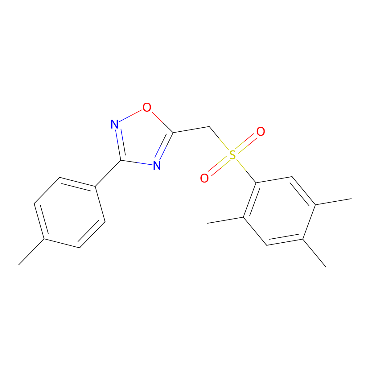 3-(p-Tolyl)-5-(((2,4,5-trimethylphenyl)sulfonyl)methyl)-1,2,4-oxadiazole molecular structure, CAS 1105223-86-6