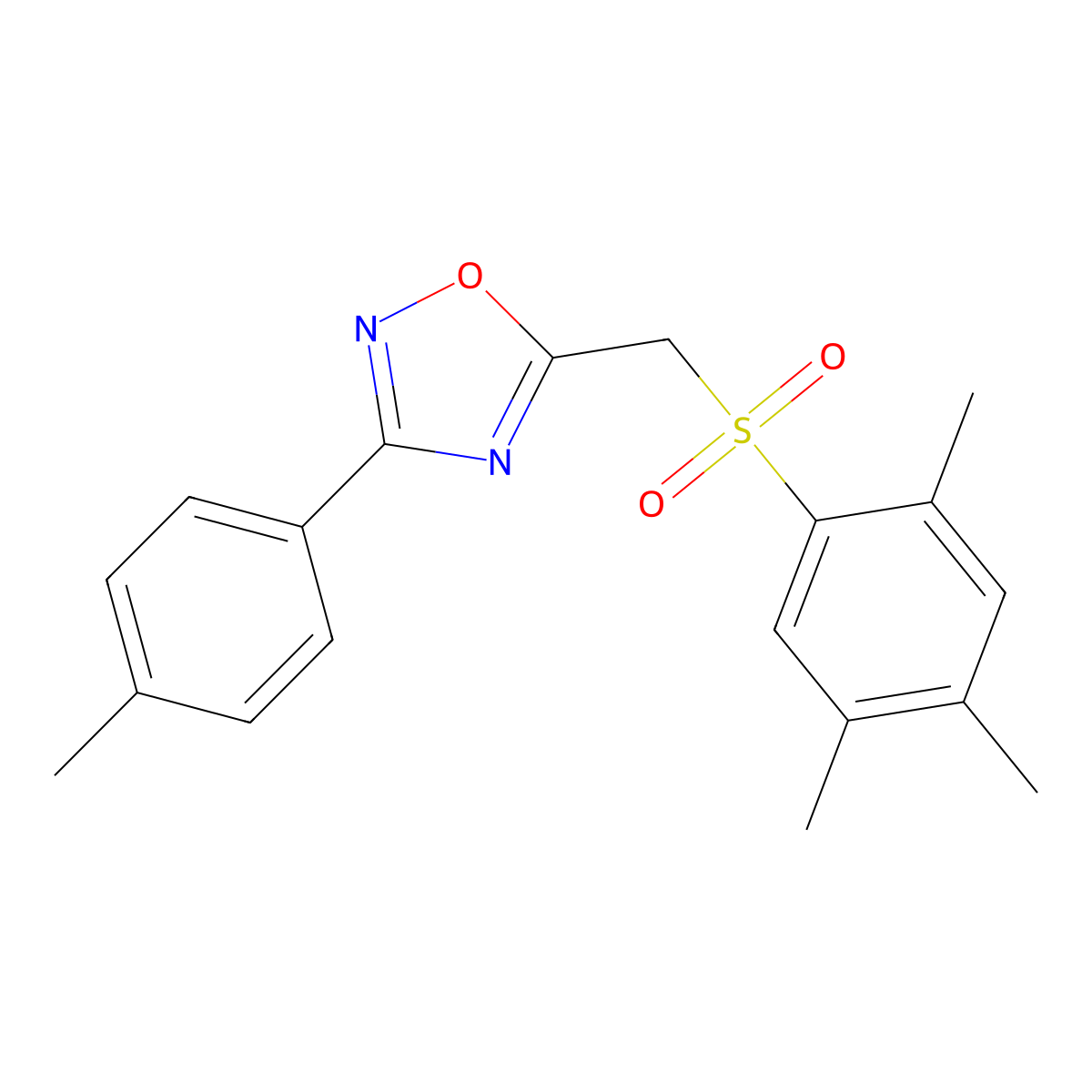 3-(p-Tolyl)-5-(((2,4,5-trimethylphenyl)sulfonyl)methyl)-1,2,4-oxadiazole molecular structure, CAS 1105223-86-6
