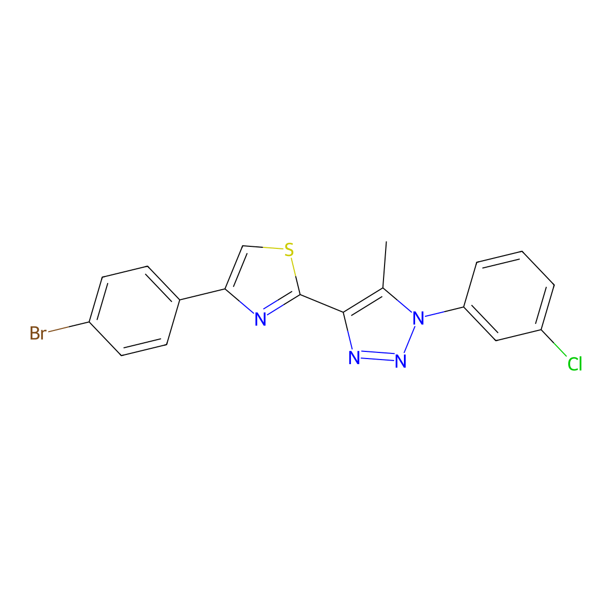 4-(4-bromophenyl)-2-(1-(3-chlorophenyl)-5-methyl-1H-1,2,3-triazol-4-yl)thiazole molecular structure, CAS 1105223-90-2
