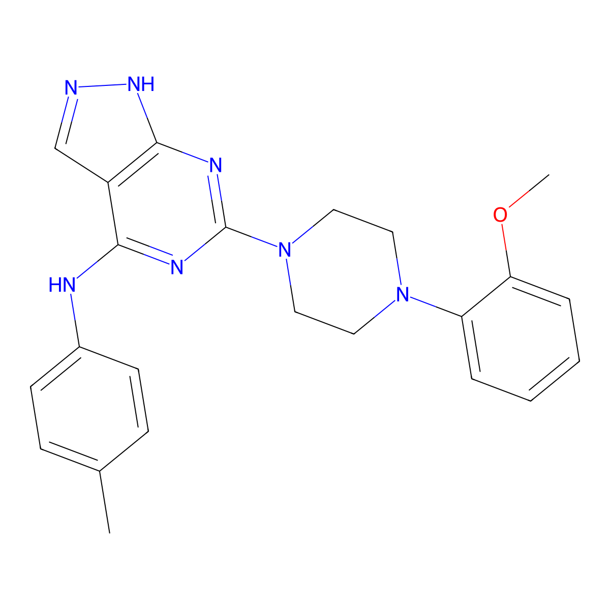6-(4-(2-methoxyphenyl)piperazin-1-yl)-N-(p-tolyl)-1H-pyrazolo[3,4-d]pyrimidin-4-amine molecular structure, CAS 1105223-97-9