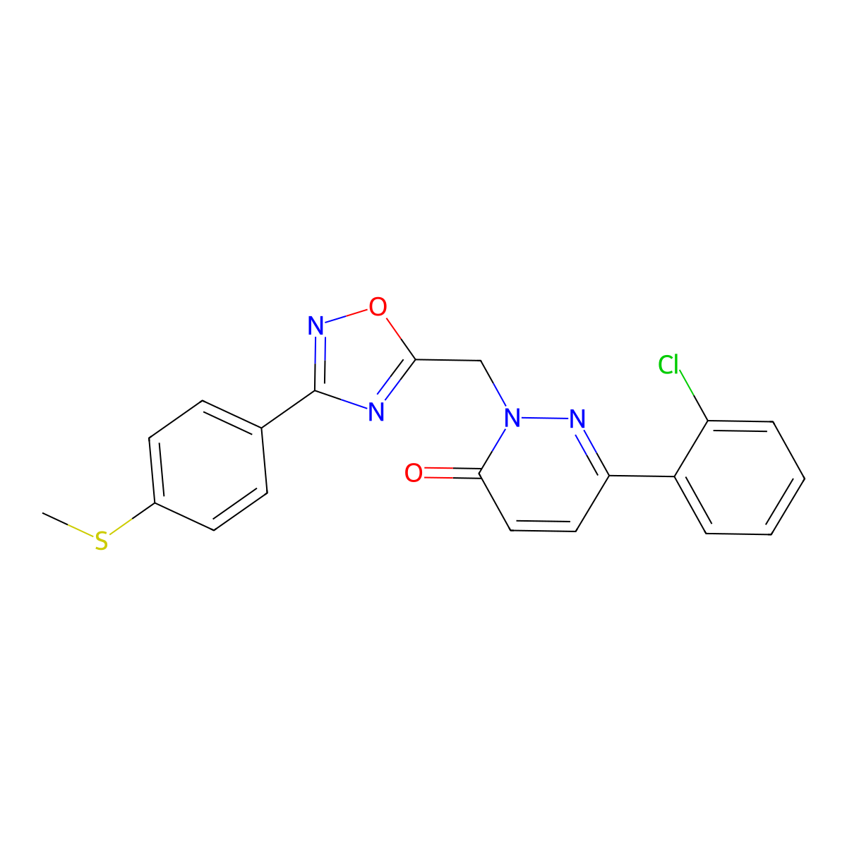 6-(2-chlorophenyl)-2-((3-(4-(methylthio)phenyl)-1,2,4-oxadiazol-5-yl)methyl)pyridazin-3(2H)-one molecular structure, CAS 1105224-00-7